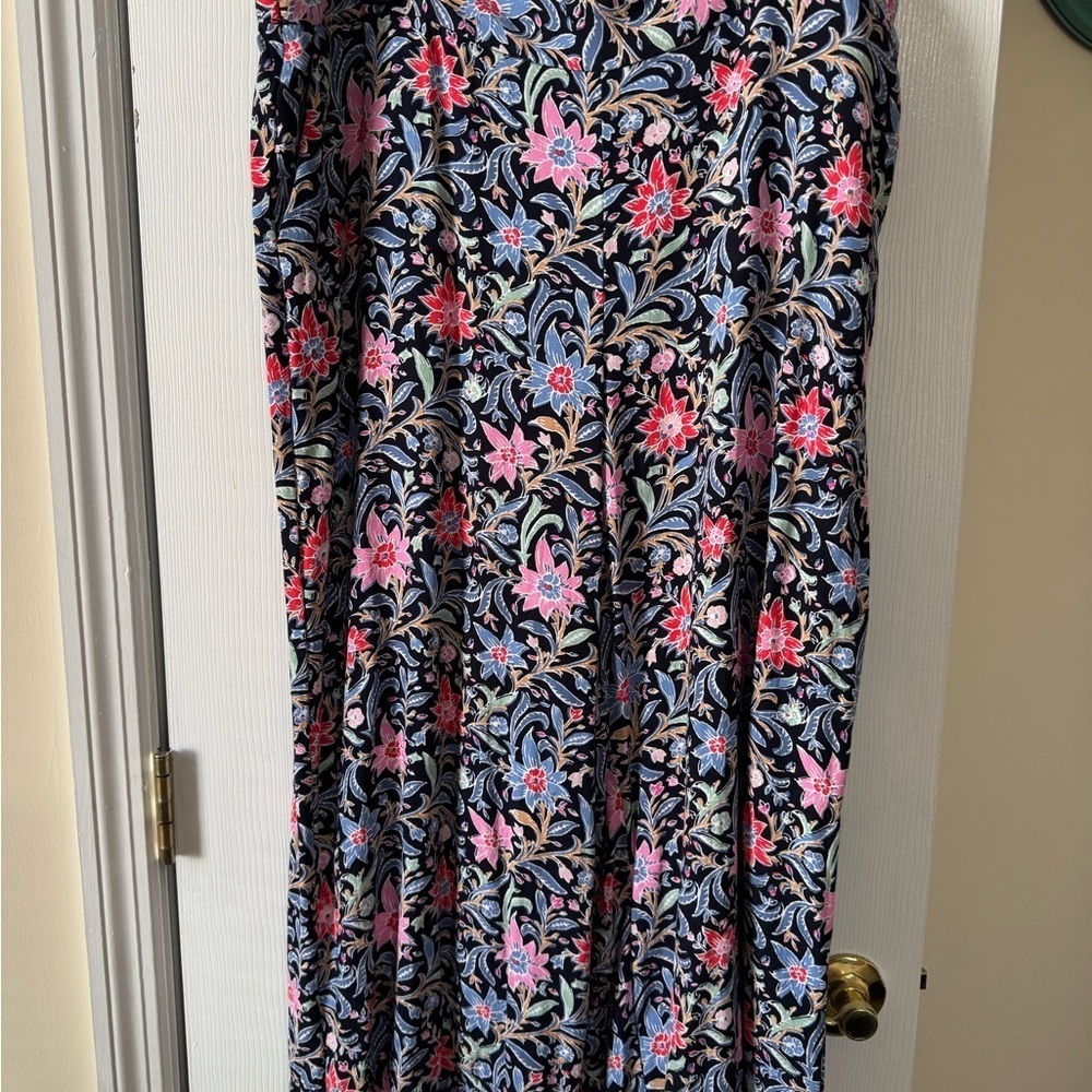 Floral Print Wide-Leg Jumpsuit - Black with Pink & Blue Flowers